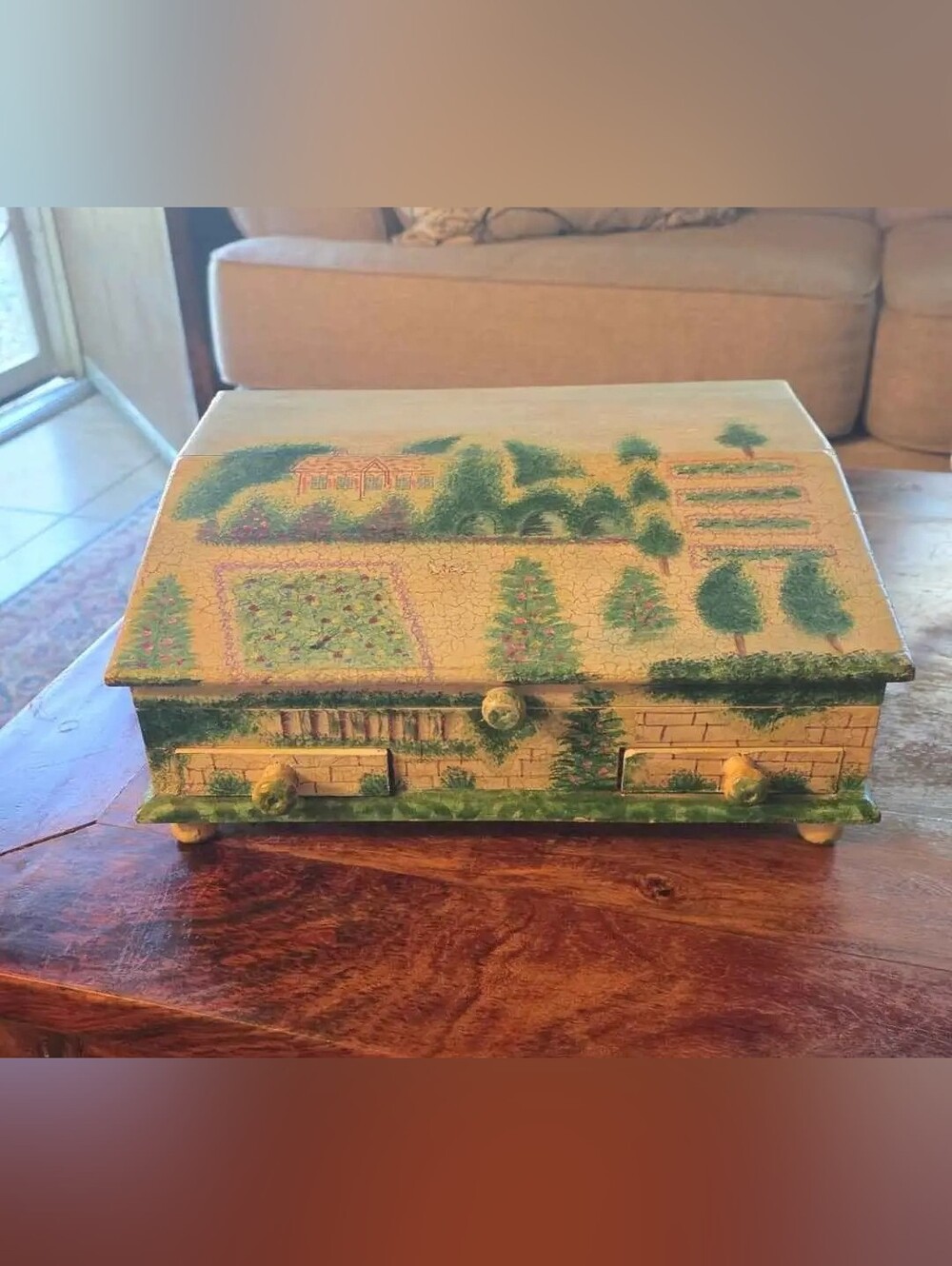 Hand Crafted Garden Painted Wooden Jewelry Box